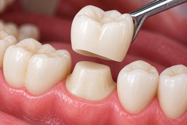 Custom dental crown used to restore a damaged tooth